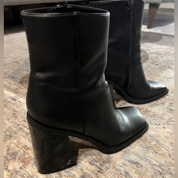 Circus by Sam Edelman Layla 2 Black Leather Square Toe Block Heel Boots - Picture 4 of 8